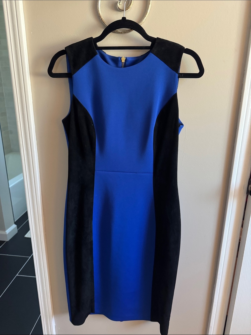 Calvin Klein Royal Blue and Black Colorblock Midi Dress